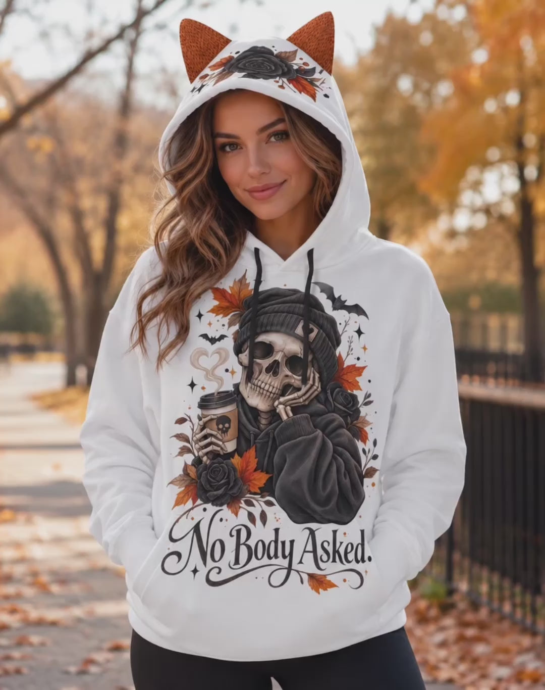 No Body Asked Halloween Hoodie With Ears | Gothic Skull Hoodie