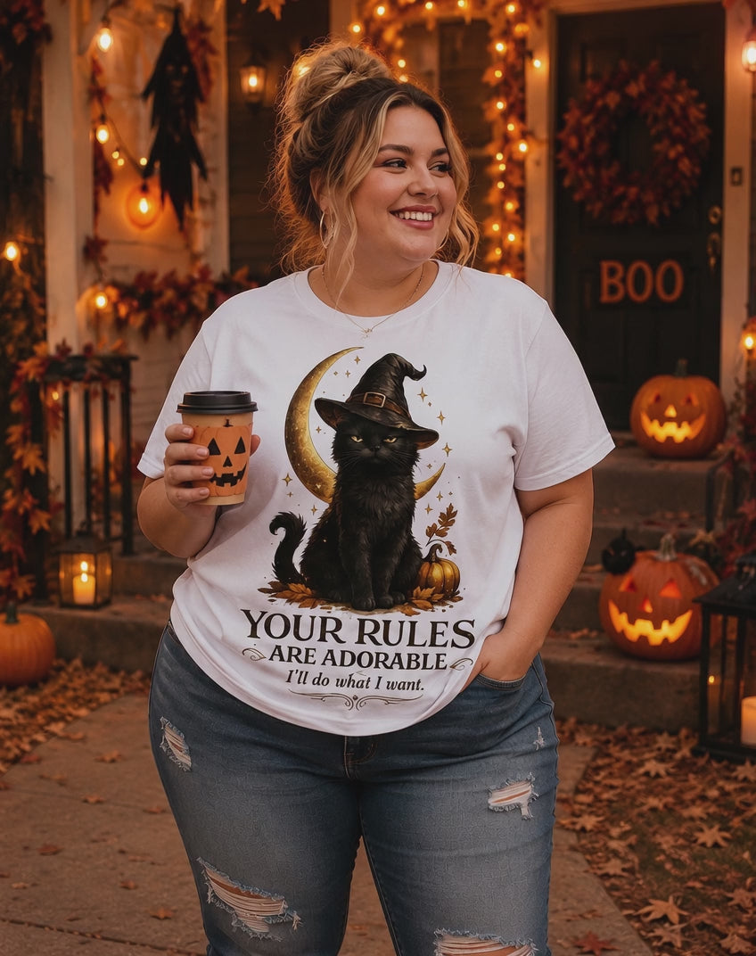 Your Rules Are Adorable Unisex T-Shirt | Funny Witch Cat Halloween Graphic Tee