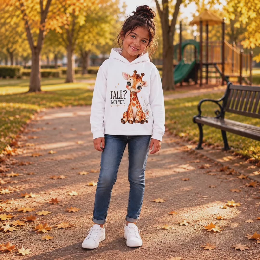 Kids “Tall? Not Yet.” Giraffe Borg Fleece Hoodie