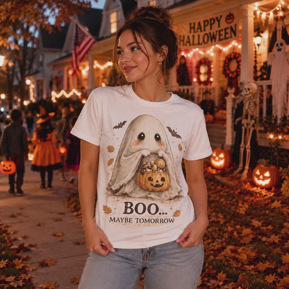 Boo Maybe Tomorrow T-Shirt | Cute Halloween Ghost Graphic Tee