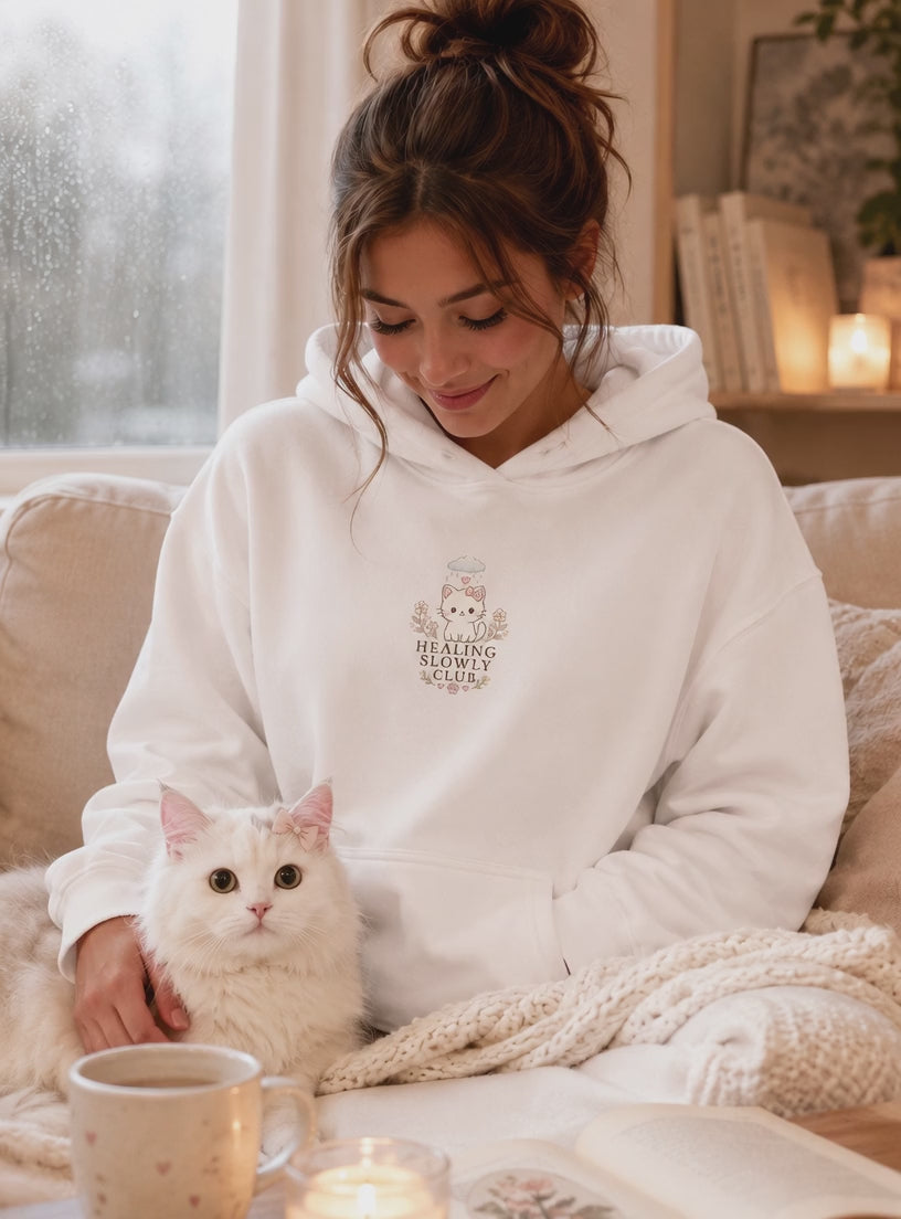 Rainy Day Comfort Cat Hoodie – Mini Story Collection