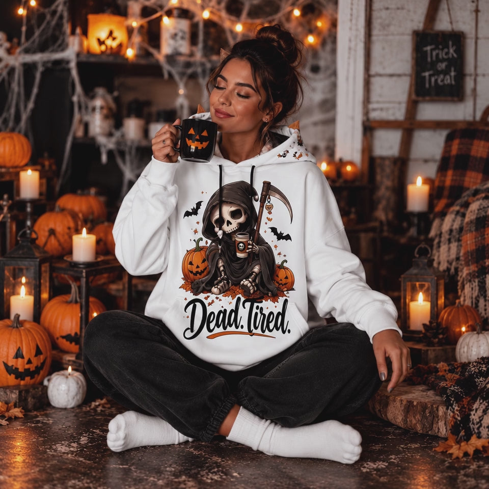 Dead Tired Halloween Hoodie With Ears | Grim Reaper