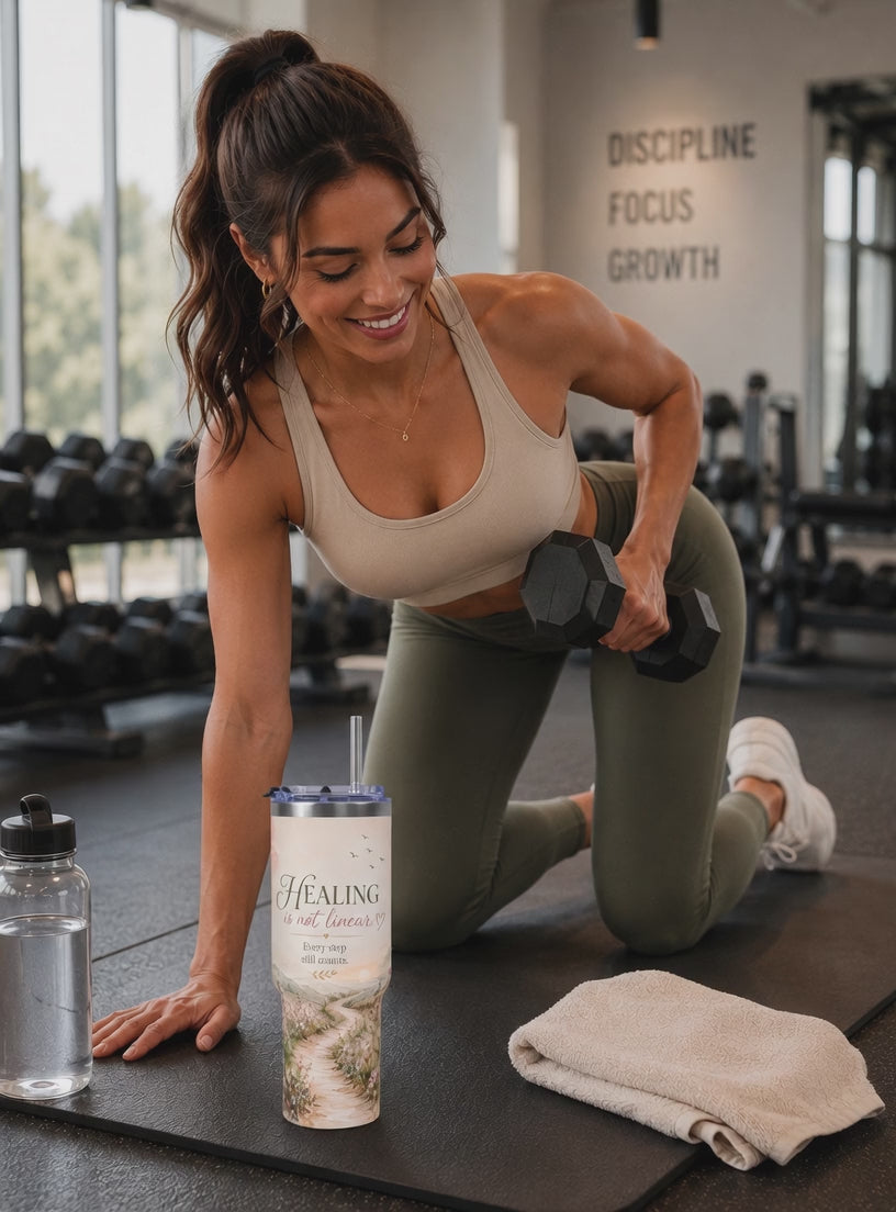 Tumbler — "Healing Is Not Linear" 40oz Insulated Travel Cup